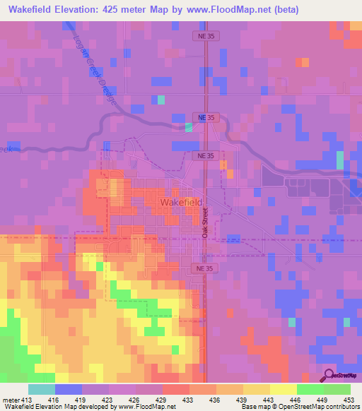 Wakefield,US Elevation Map