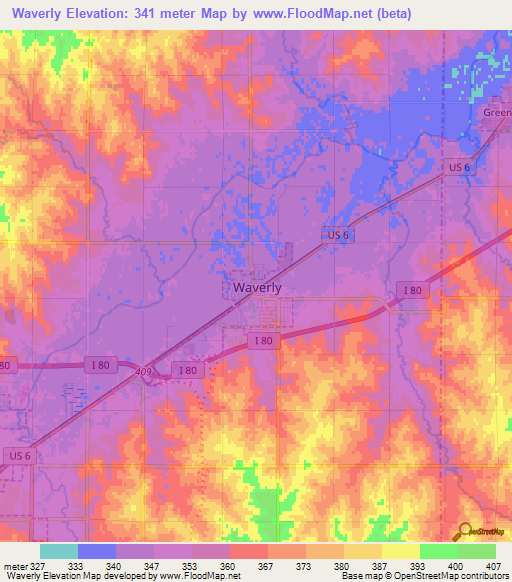 Waverly,US Elevation Map