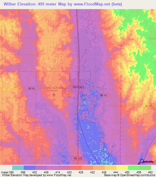 Wilber,US Elevation Map