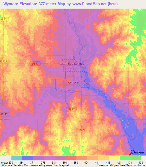 Wymore,US Elevation Map