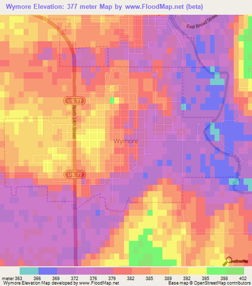 Wymore,US Elevation Map