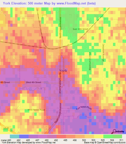 York,US Elevation Map