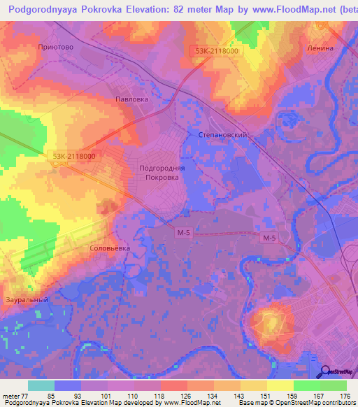 Podgorodnyaya Pokrovka,Russia Elevation Map