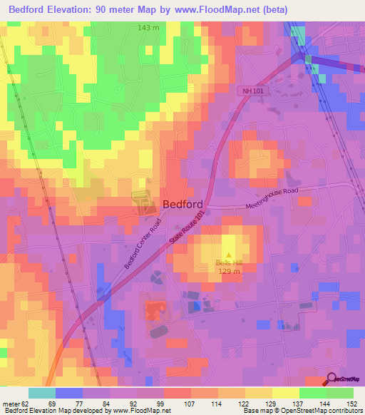 Bedford,US Elevation Map