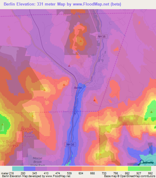 Berlin,US Elevation Map