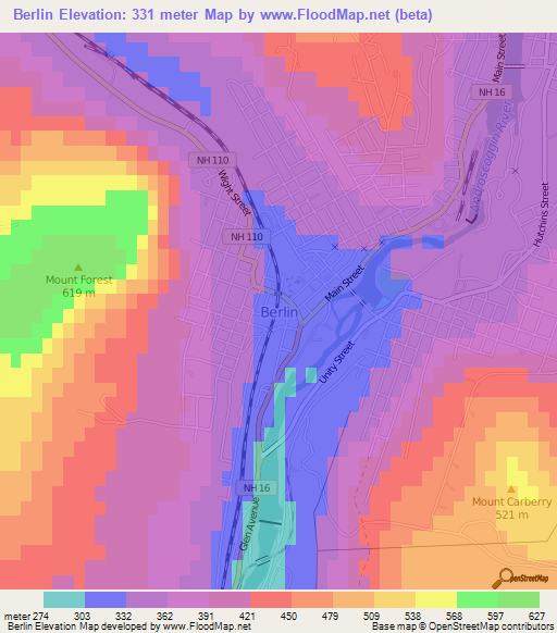 Berlin,US Elevation Map