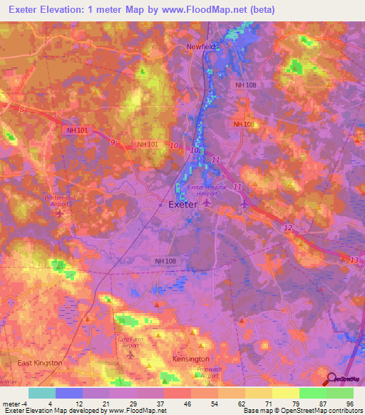 Exeter,US Elevation Map