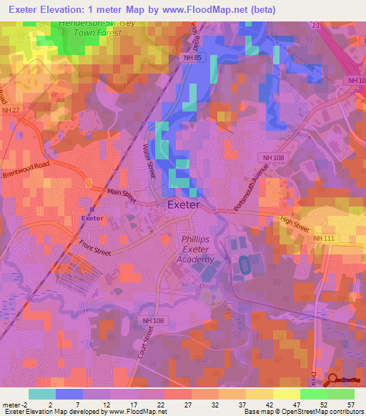 Exeter,US Elevation Map