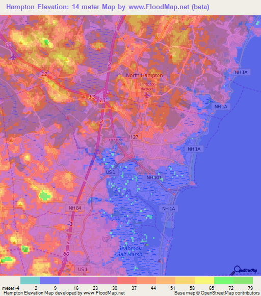 Hampton,US Elevation Map