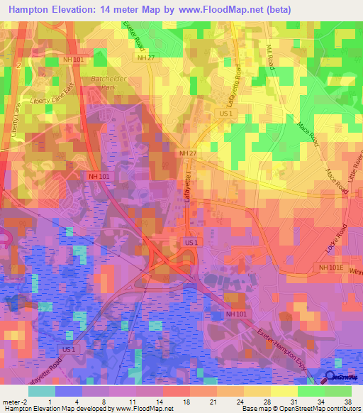 Hampton,US Elevation Map