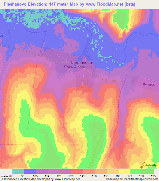 Pleshanovo,Russia Elevation Map