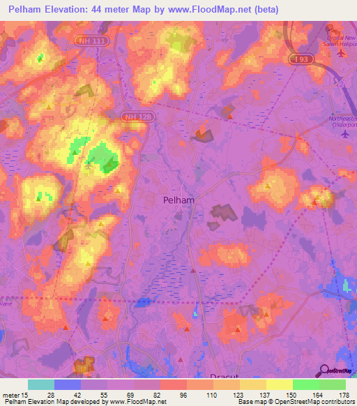 Pelham,US Elevation Map