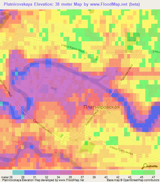 Platnirovskaya,Russia Elevation Map