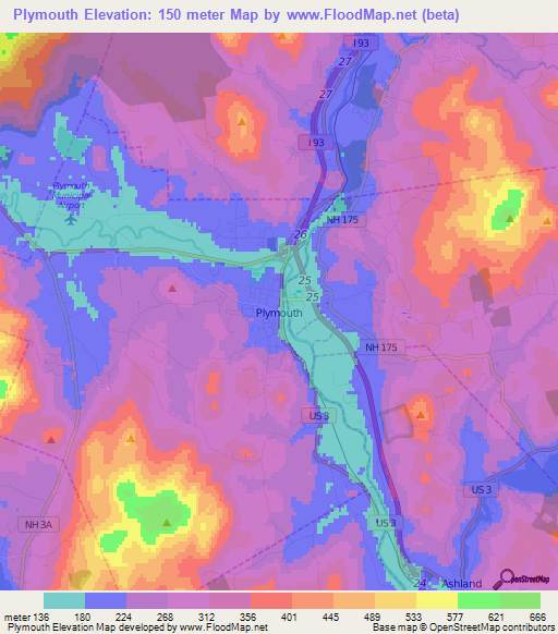 Plymouth,US Elevation Map