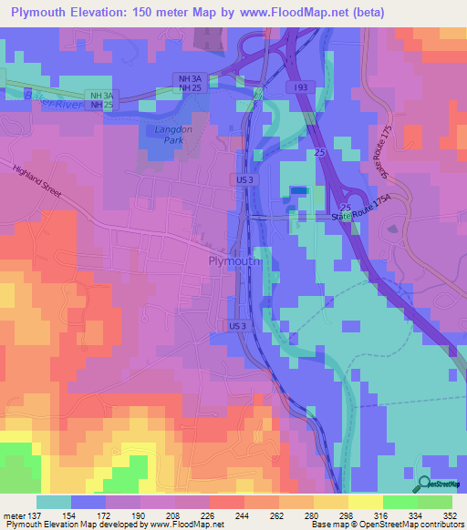 Plymouth,US Elevation Map