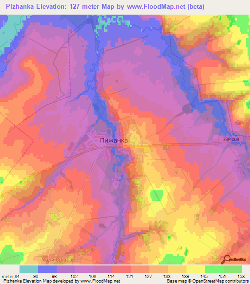 Pizhanka,Russia Elevation Map