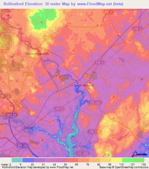 Rollinsford,US Elevation Map