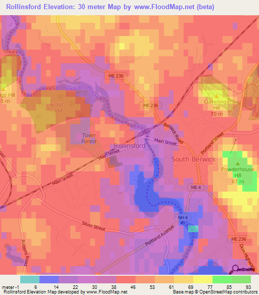 Rollinsford,US Elevation Map