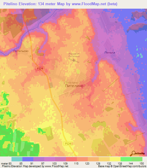 Pitelino,Russia Elevation Map