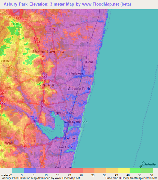 Asbury Park,US Elevation Map