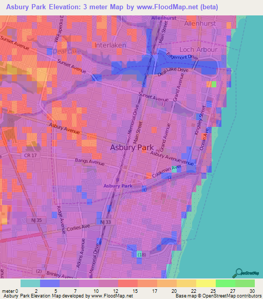 Asbury Park,US Elevation Map