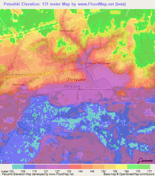 Petushki,Russia Elevation Map