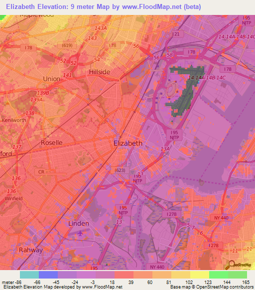 Elizabeth,US Elevation Map