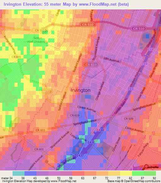 Irvington,US Elevation Map