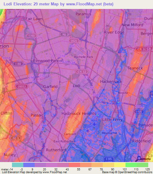 Lodi,US Elevation Map