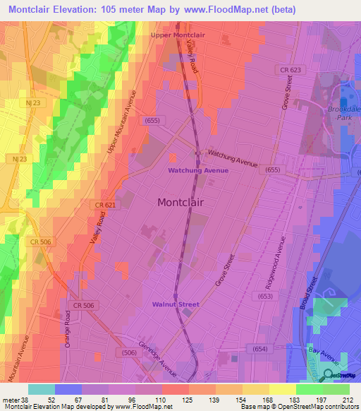 Montclair,US Elevation Map