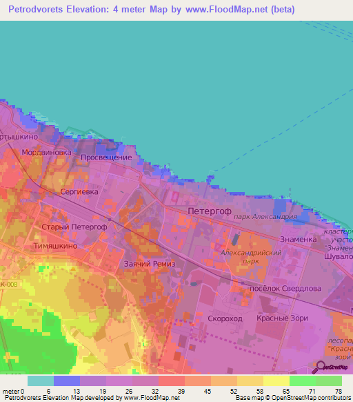 Petrodvorets,Russia Elevation Map