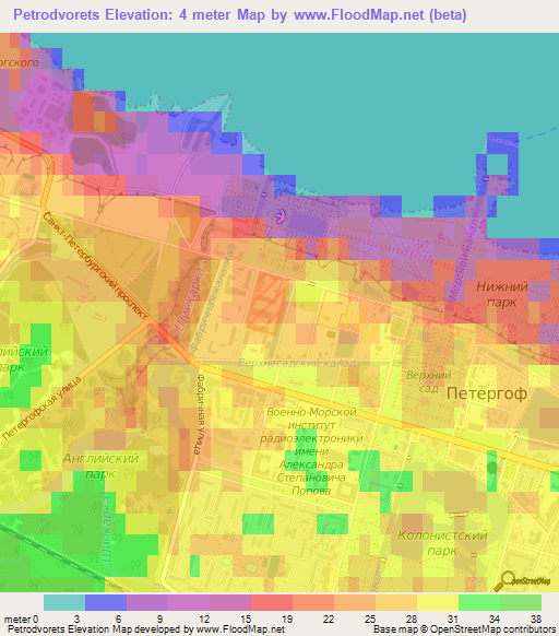 Petrodvorets,Russia Elevation Map