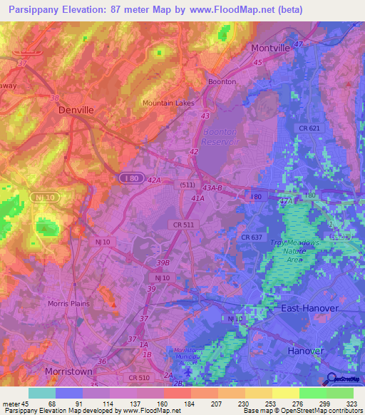 Parsippany,US Elevation Map