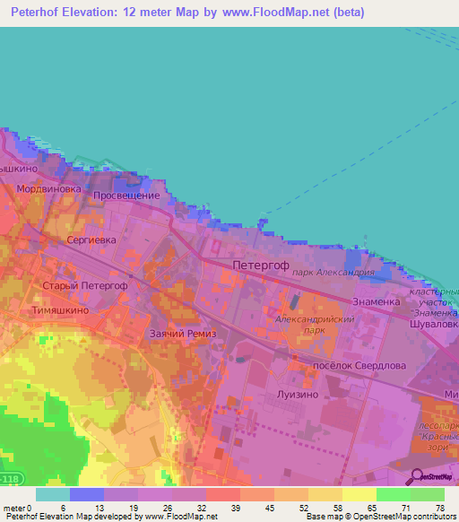 Peterhof,Russia Elevation Map