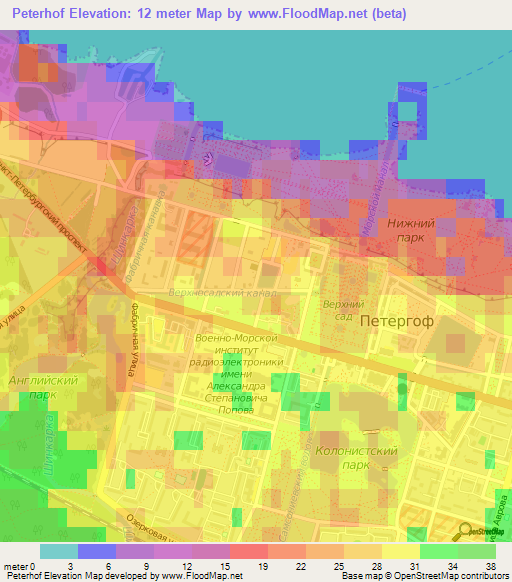 Peterhof,Russia Elevation Map