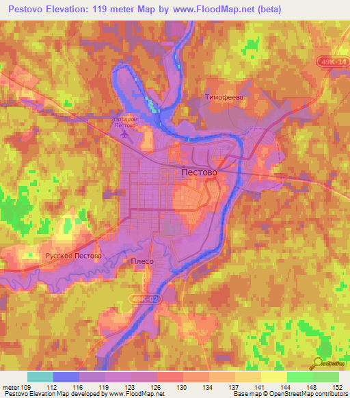 Pestovo,Russia Elevation Map