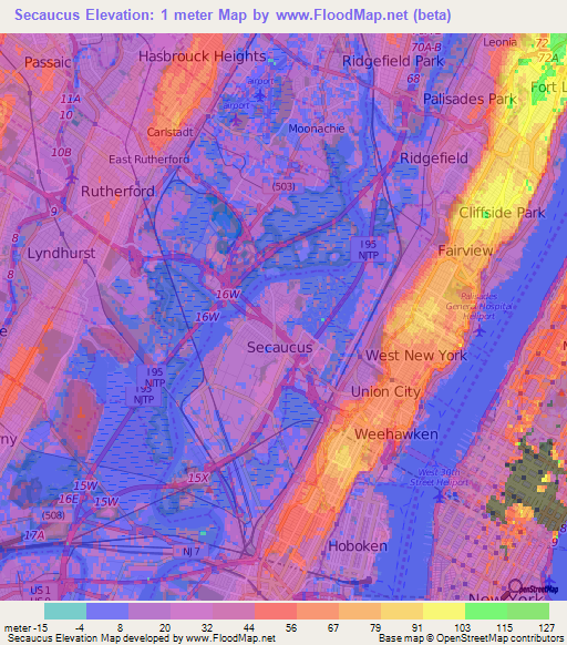 Elevation of Secaucus,US Elevation Map, Topography, Contour