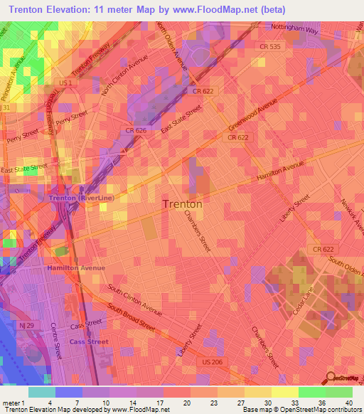 Trenton,US Elevation Map