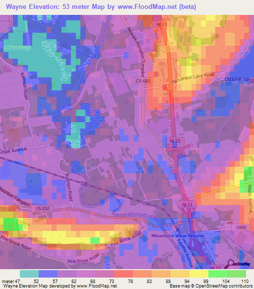 Wayne,US Elevation Map