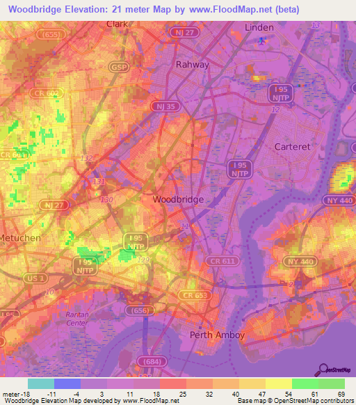 Woodbridge,US Elevation Map