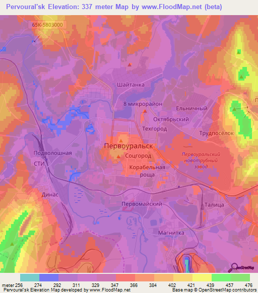 Pervoural'sk,Russia Elevation Map