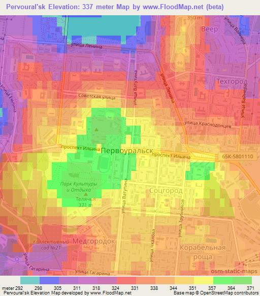 Pervoural'sk,Russia Elevation Map