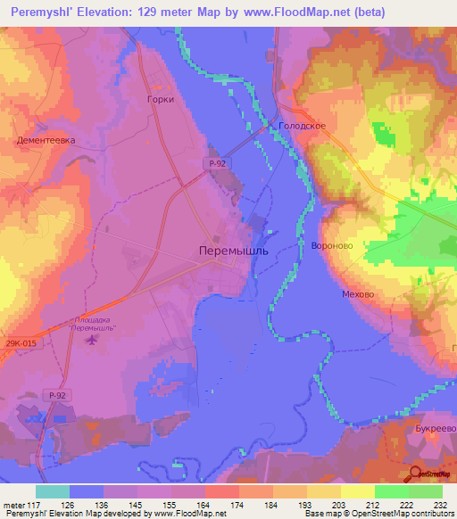 Peremyshl',Russia Elevation Map