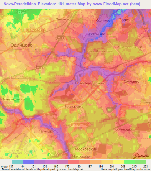 Novo-Peredelkino,Russia Elevation Map