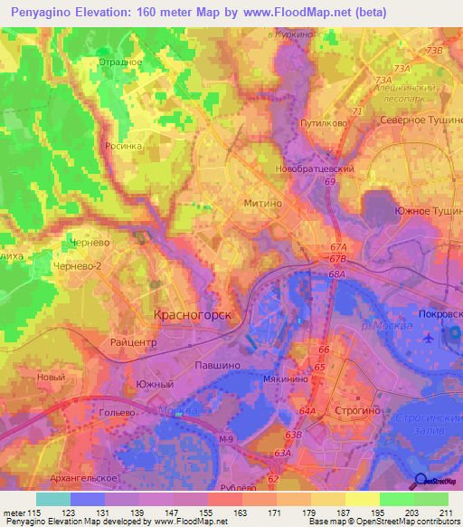 Penyagino,Russia Elevation Map