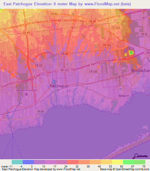 East Patchogue,US Elevation Map