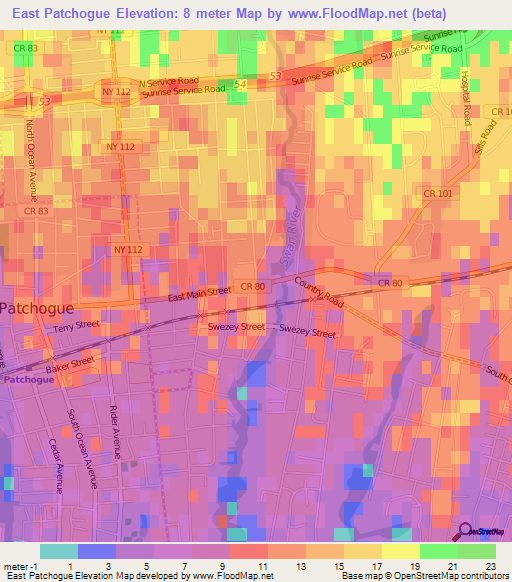 East Patchogue,US Elevation Map