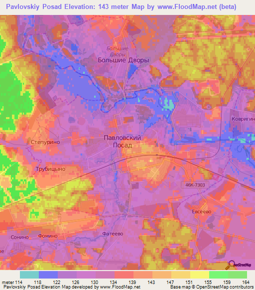 Pavlovskiy Posad,Russia Elevation Map