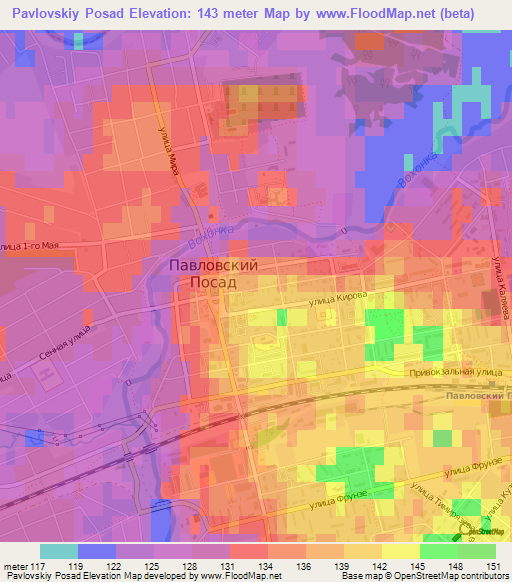 Pavlovskiy Posad,Russia Elevation Map