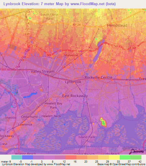 Lynbrook,US Elevation Map